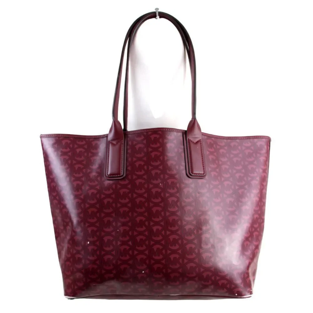 Large Michael Kors BURGUNDY COATED CANVAS LOGO SHOULDER BAG TOTE HANDBAG PURSE